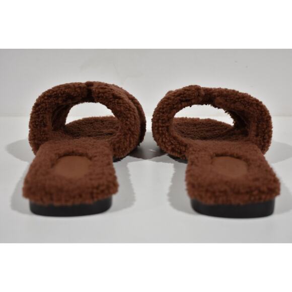 Hermes Oran Teddy Shearling Fur Brown H Logo Slide Sandal Mule Flat Flip Flop 38 - Picture 11 of 12